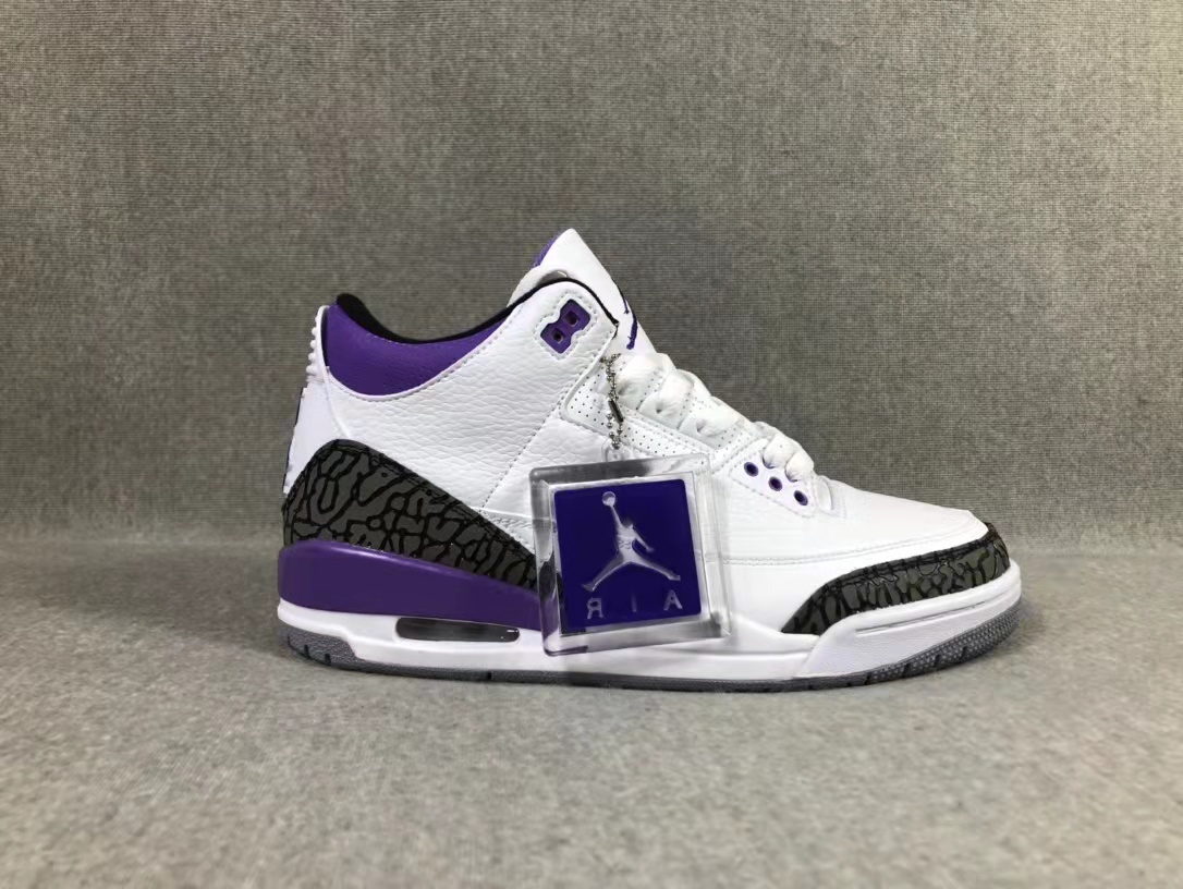 2021 Air Jordan 3 White Purple Cement Grey Shoes